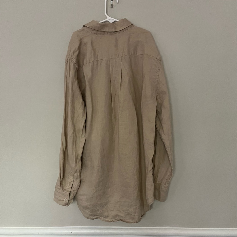 Quince 100% European linen long sleeve button front career beach khaki shirt S - Picture 5 of 8